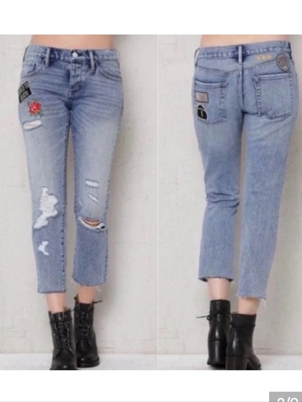 PacSun Patched Girlfriend Cropped Jeans Women's Size 25 Mid Rise Frayed Hem - Picture 6 of 10
